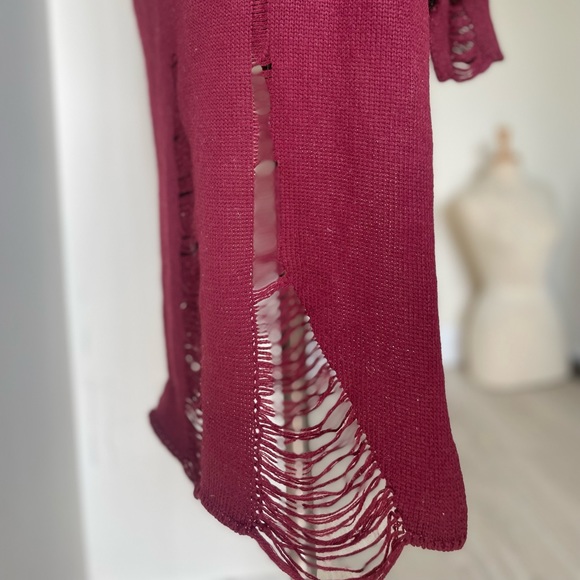 Red Trendy High-Low Knitted Sweater - HENDI - Picture 4 of 8